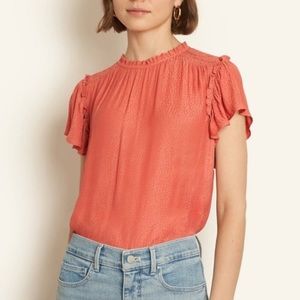 Ann Taylor Vibrant Coral Ruffle Blouse